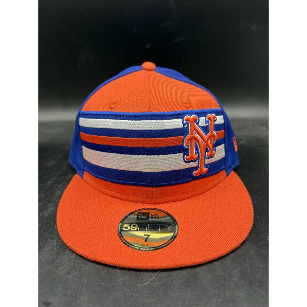 New York Mets MLB New Era 59FIFTY Fitted Hat Blue Orange Size 7